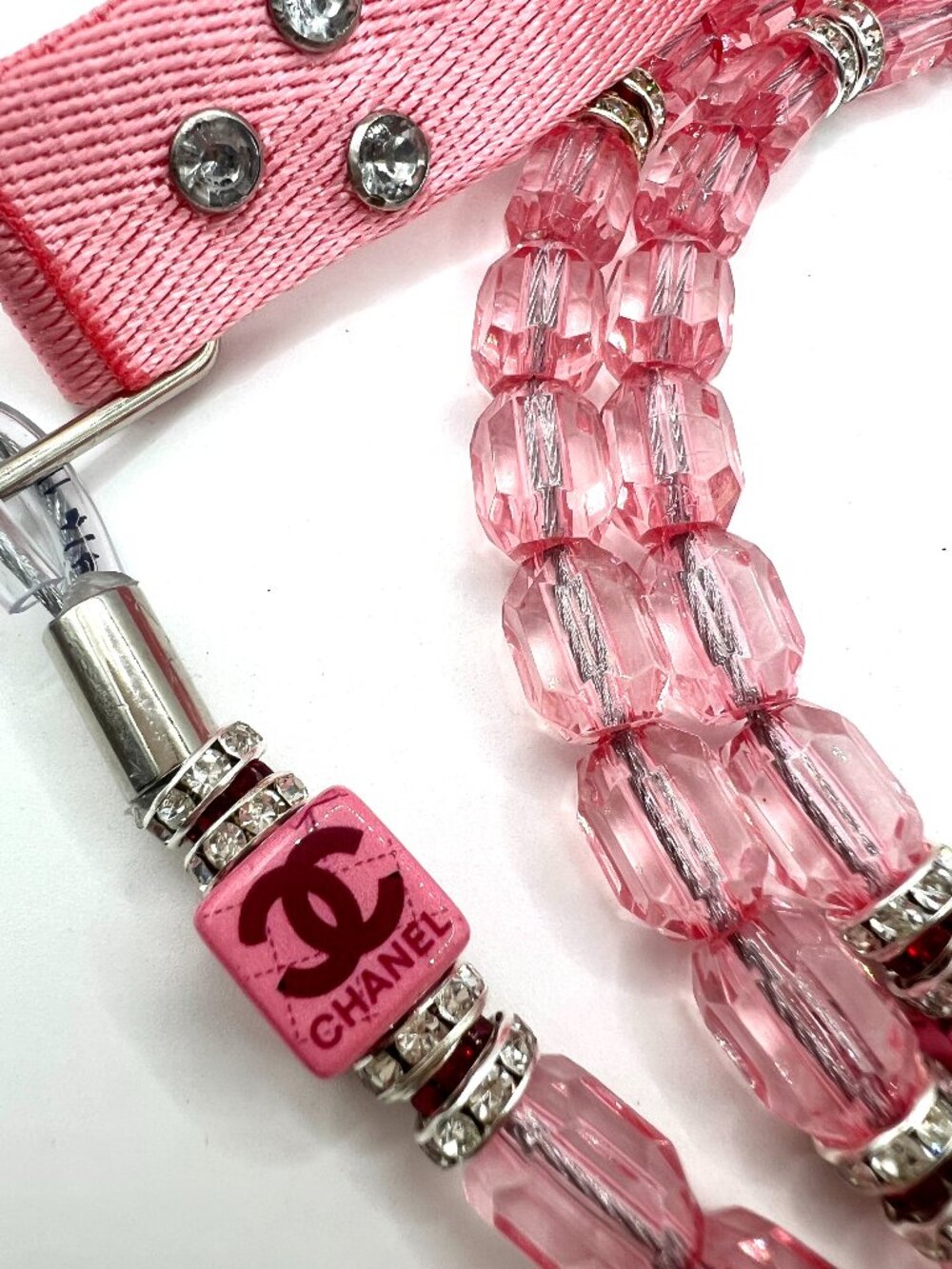 Luxury Pink Crystal Beaded Dog Leash | Glamorous Handmade Designer-Inspired
